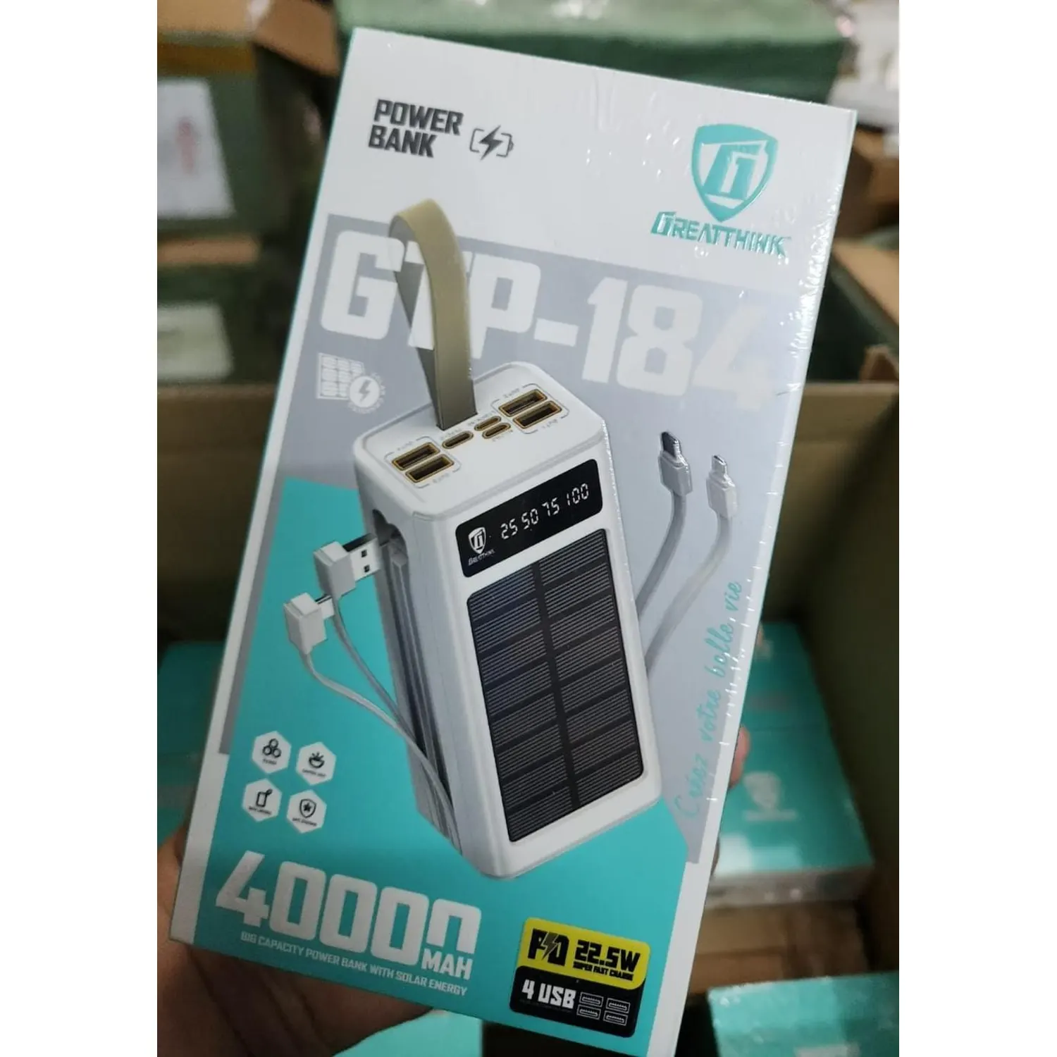 Dreatthink Power Bank Solaire 40000 mAh 22.5W 4 USB (GTP-184) — Neuf au Maroc